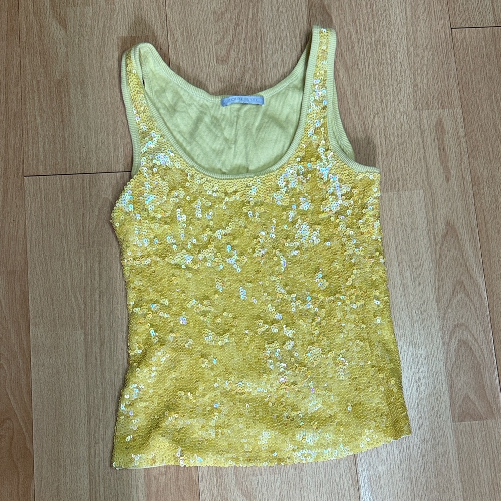 Vintage Sequin Yellow Tank Top